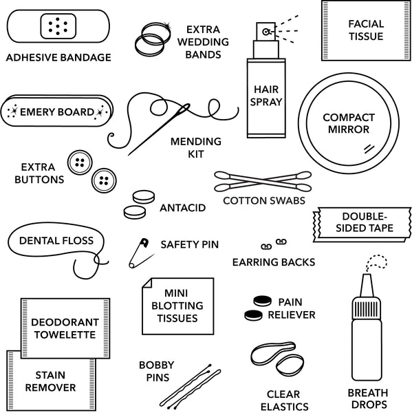  Pinch Provisions Shemergency Kit for Wedding Day Brides,  Includes 50 Must-Have Emergency Essential Items for The Big Day, Chic  Mid-Size Multi-Functional Pouch, Perfect Survival Kit for Wedding Party :  Health