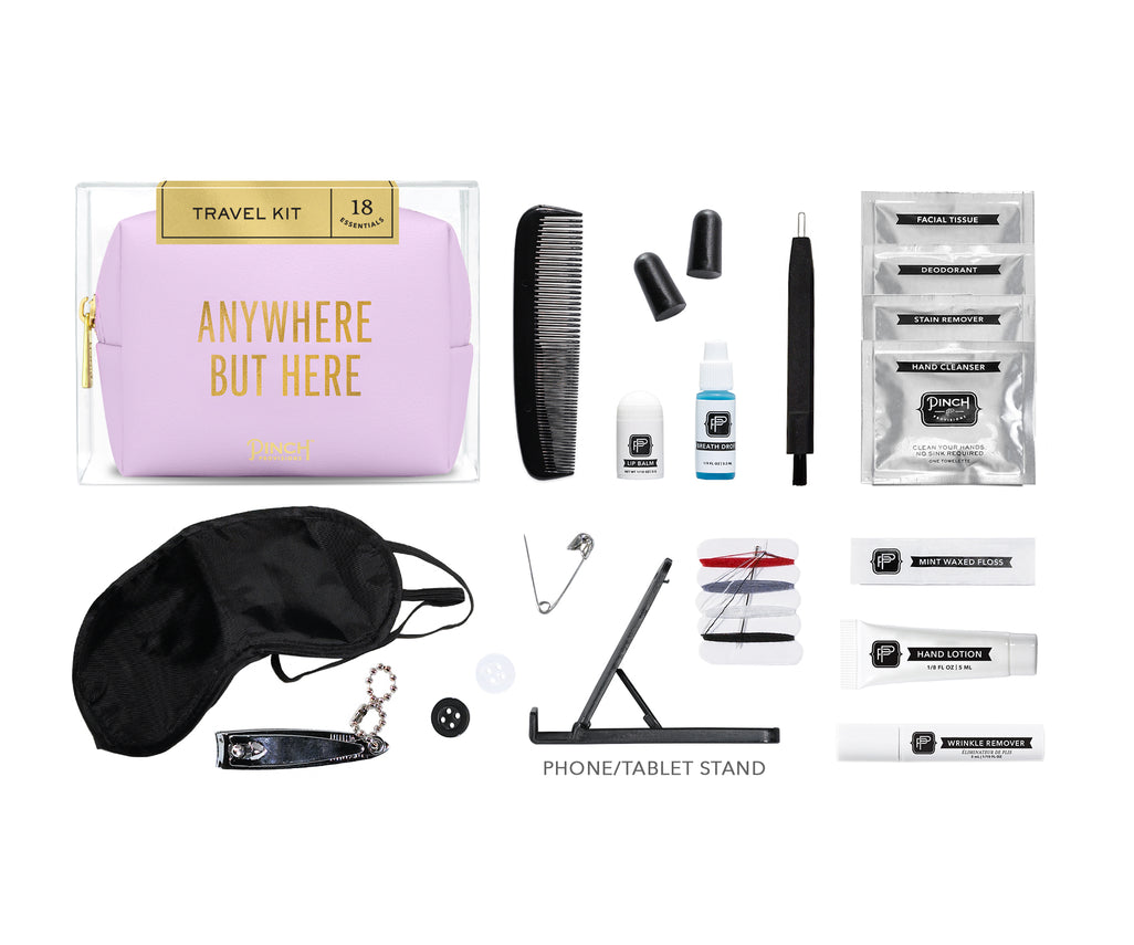 Pinch Provisions Travel Kit, Navy Vegan Leather, Includes 18 Must-Have  Emergency Essential Items for Travelling, Ideal Road Trip or Airport Gift  for